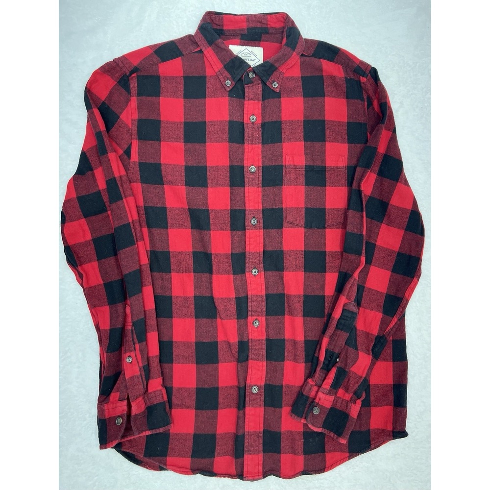 St. John's Bay Men's Red Black Buffalo Plaid Flannel Shirt Size M 100% Cotton